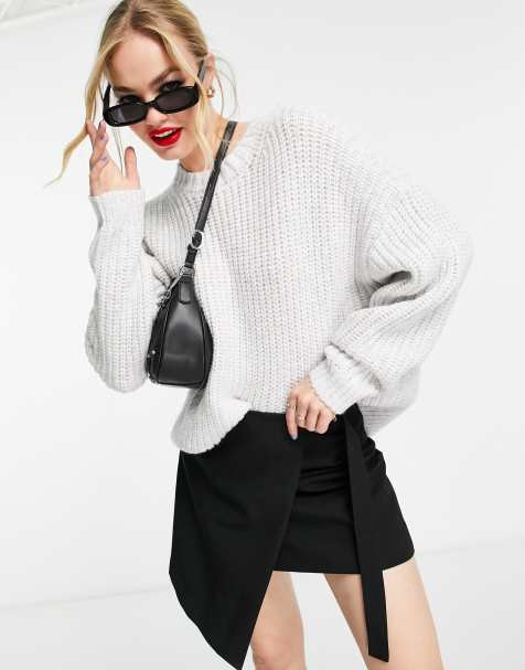 ASOS DESIGN - Lysegrå trøje med rund hals i chunky ribstrik - view 1