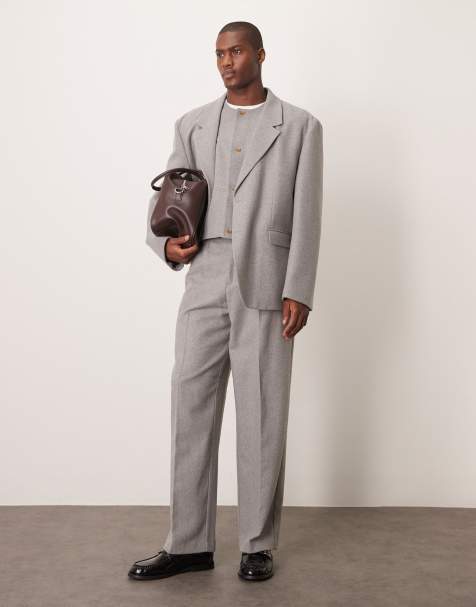 ASOS DESIGN - Lysegråt løstsiddende oversized habitsæt i filt - view 1