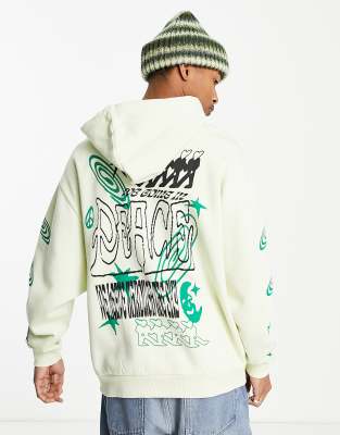 ASOS DESIGN - Lysegrøn oversized hættetrøje med grafik forskellige steder