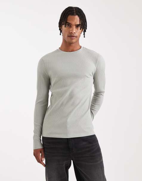 ASOS DESIGN - Lysegrøn ribstrikket tætsiddende T-shirt med lange ærmer i superkraftigt materiale - view 1