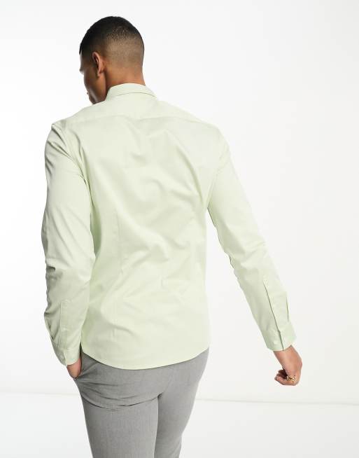ASOS DESIGN - Lysegrøn skinny satinskjorte med cutaway-krave, 2 af 4