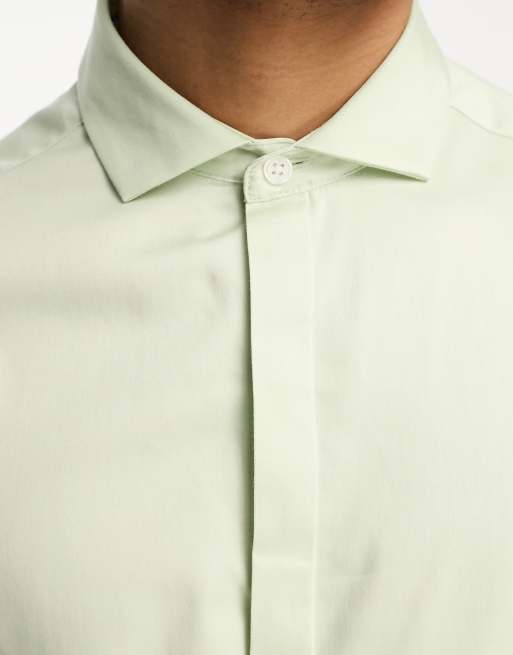 ASOS DESIGN - Lysegrøn skinny satinskjorte med cutaway-krave, 3 af 4