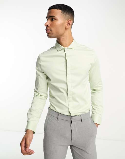 ASOS DESIGN - Lysegrøn skinny satinskjorte med cutaway-krave, 4 af 4