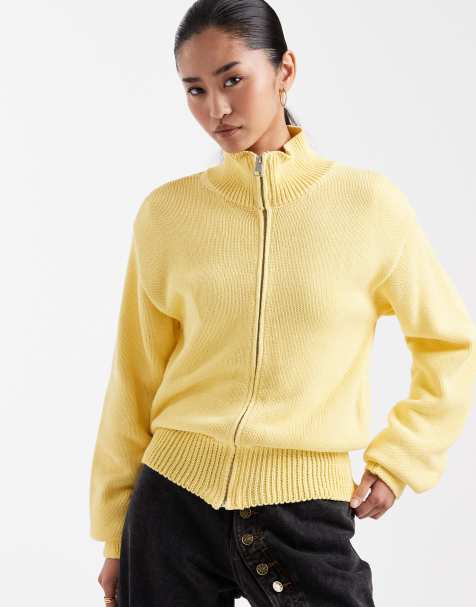 ASOS DESIGN - Lysegul cardigan med lynlås og ståkrave i strikket bomuldsblanding - view 1