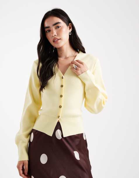 ASOS DESIGN - Lysegul cardigan med struktur og bælte samt skulderpuder - view 1