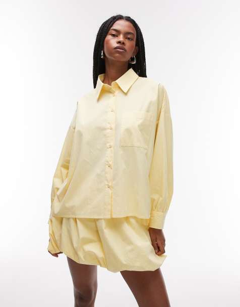 ASOS DESIGN - Lysegul cropped skjorte i firkantet pasform - view 1