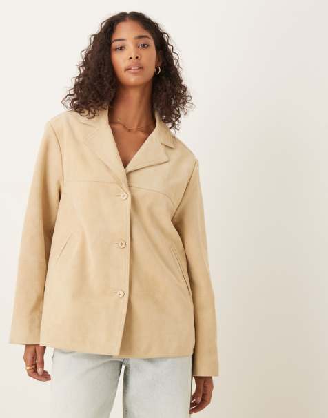 ASOS DESIGN - Lysegul jakke i ægte ruskind i 70'er-stil - view 1
