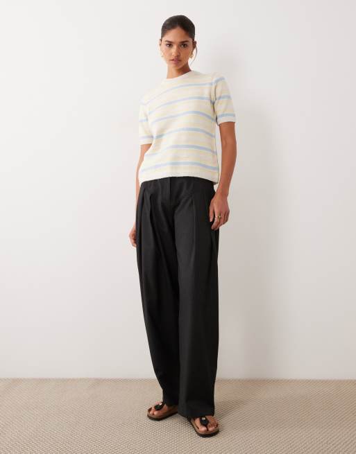 ASOS DESIGN - Lysegul kortærmet striktrøje med striber, 3 af 4