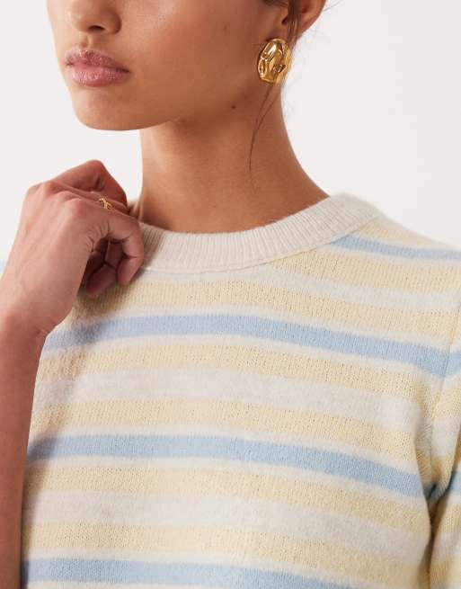 ASOS DESIGN - Lysegul kortærmet striktrøje med striber, 4 af 4
