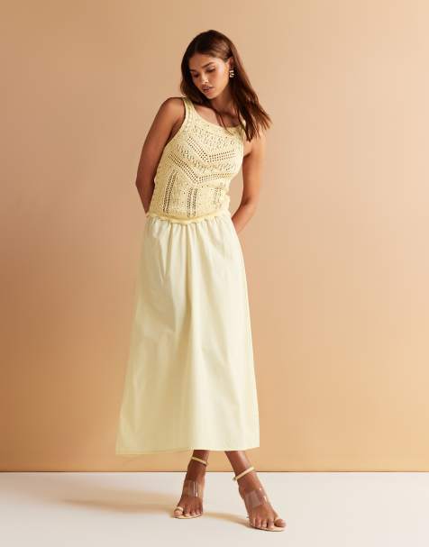 ASOS DESIGN - Lysegul maxikjole i strikket poplinblanding - view 1