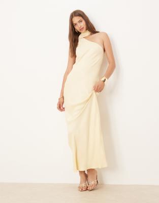 ASOS DESIGN - Lysegul oneshoulder-maxikjole i satin - view 1