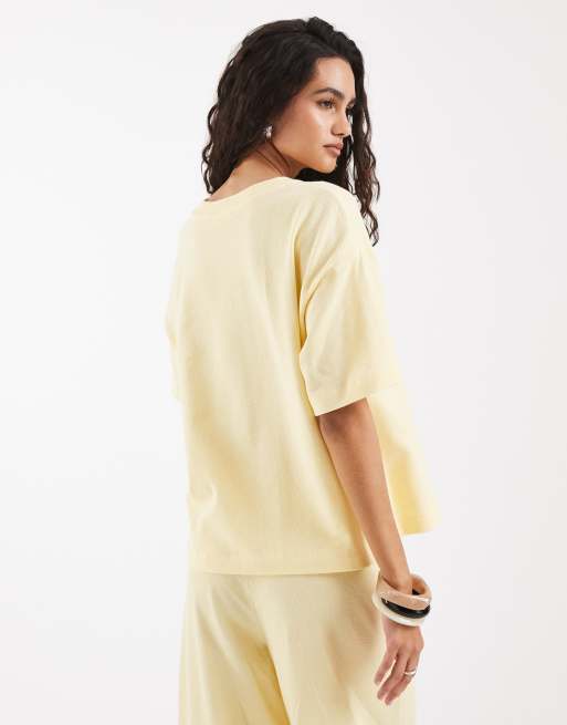 ASOS DESIGN - Lysegul oversized skjorte med tekstur - Del af sæt, 3 af 4