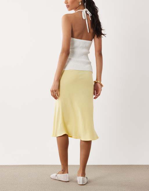 ASOS DESIGN - Lysegul slip-nederdel med 90'er-design i hørlook, 2 af 5