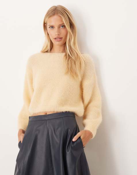 ASOS DESIGN - Lysegul strikket offshoulder-trøje - view 1