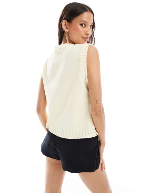 ASOS DESIGN - Lysegul strikket tanktop med knapper i siden, 4 af 4