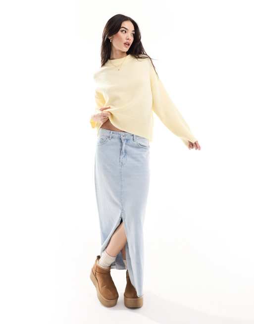 ASOS DESIGN - Lysegul striktrøje med rund hals og firkantet pasform