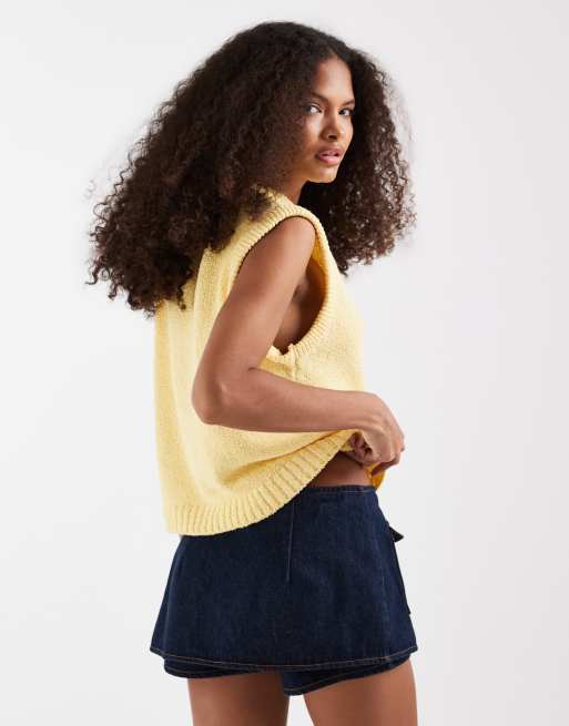 ASOS DESIGN - Lysegul tanktop i boucléstrik af bomuldsblanding, 4 af 4