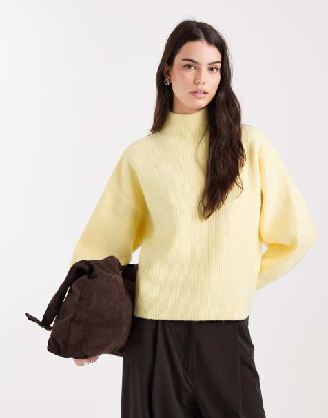 ASOS DESIGN - Lysegul trøje med ståkrave og voluminøse ærmer - view 1
