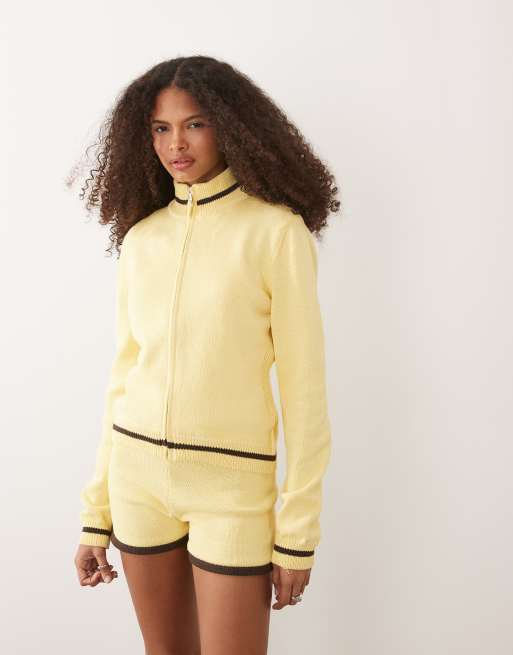 ASOS DESIGN - Lysegult sæt i strik med jakke med ståkrave og lynlås, 4 af 4