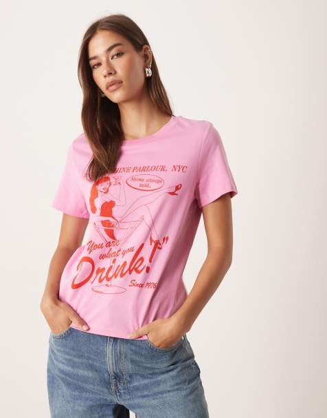 ASOS DESIGN - Lyserød afslappet baby-T-shirt med vintage-inspireret cocktailprint - view 1