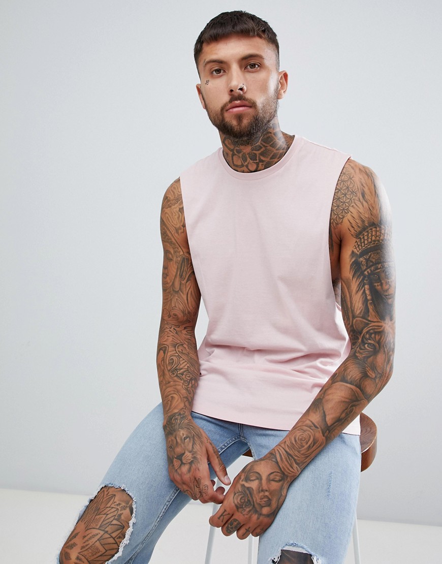 ASOS DESIGN - Lyserød afslappet t-shirt uden ærmer med dybt ærmegab-Pink
