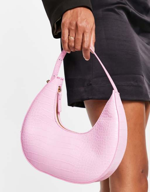 ASOS DESIGN - Lyserød buet skuldertaske med stort krokodillemønster 