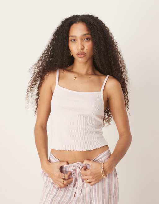 ASOS DESIGN - Lyserød cami-top med bølgekant og vaffelstruktur, 4 af 4