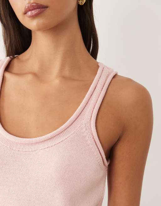 ASOS DESIGN - Lyserød cami-top med dyb rund U-hals i strikket bomuldsblanding, 3 af 4