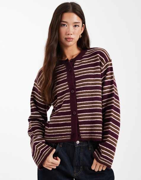 ASOS DESIGN - Lyserød cardigan med striber i vamset strik i firkantet pasform - view 1
