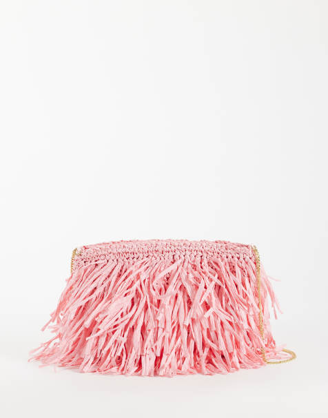 ASOS DESIGN - Lyserød clutch-taske i raffia med kvaster - view 1