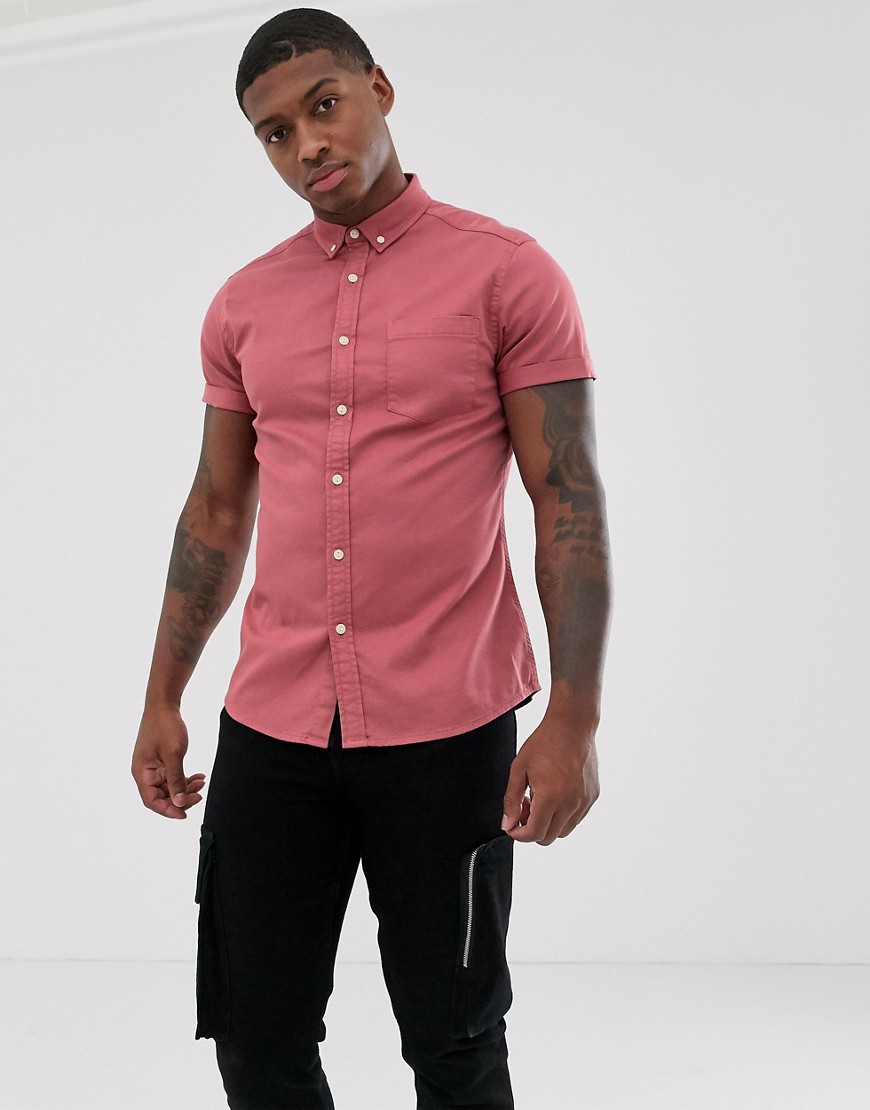 ASOS DESIGN - lyserød denimskjorte i smal pasform med stretch-Pink