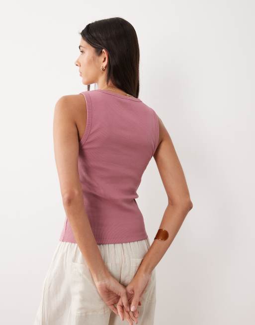 ASOS DESIGN - Lyserød forvasket top i tykt ribbet materiale med dyb rund hals, 4 af 4