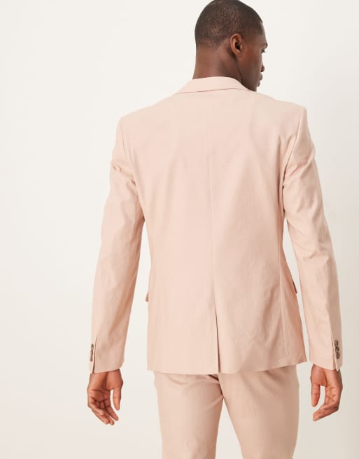 ASOS DESIGN - Lyserød habitjakke i hørblanding i slim fit, 3 af 5
