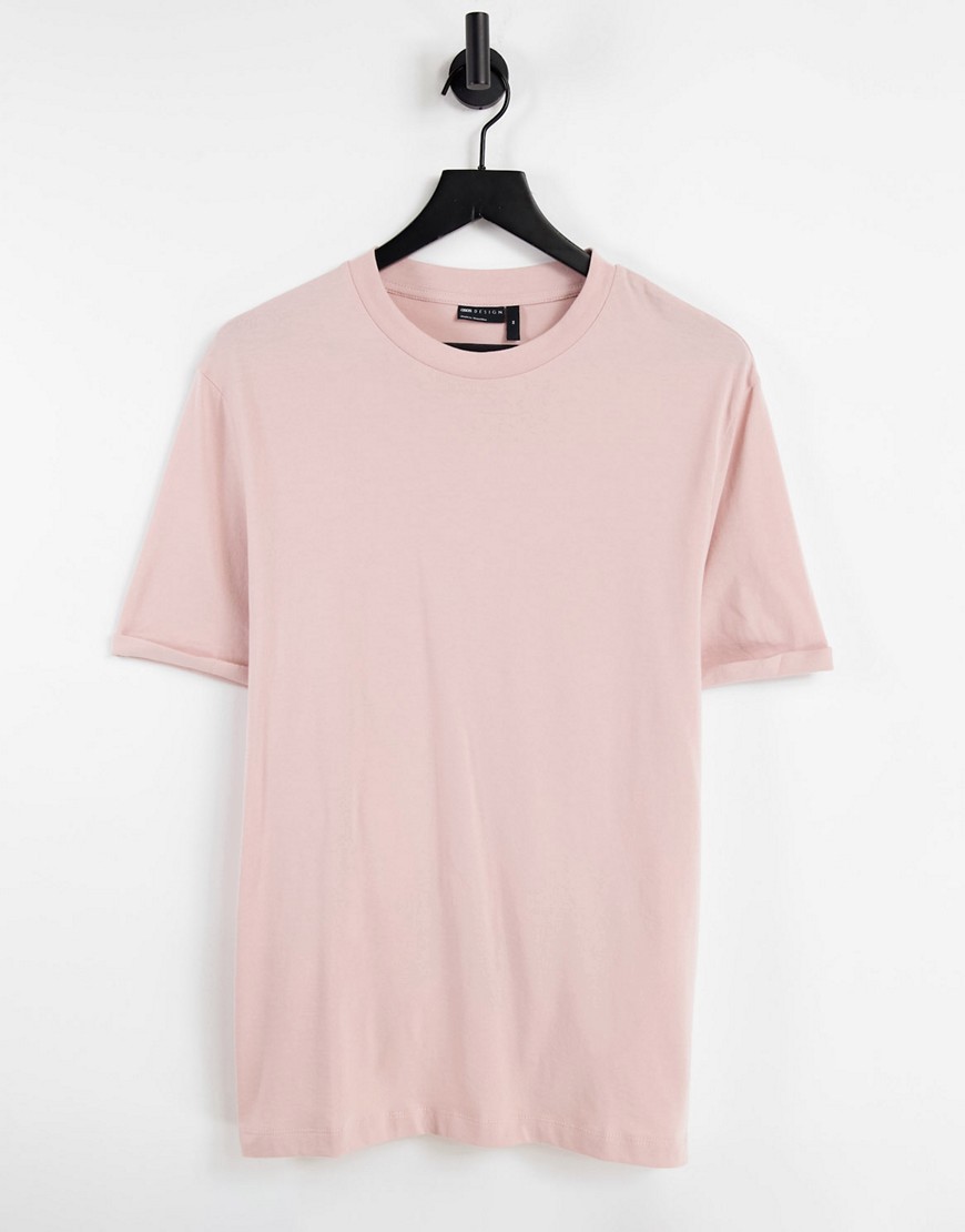 ASOS DESIGN - Lyserød økologisk T-shirt med rullet kant på ærmerne