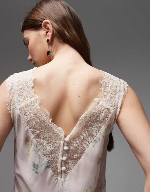 ASOS DESIGN - Lyserød maxikjole i ternet print med asymmetriske sømme og blondeærmer, 3 af 4