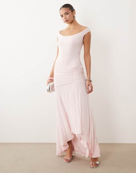 ASOS DESIGN - Lyserød maxikjole med dyb rund hals og asymmetrisk kant - view 1