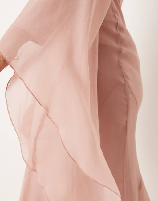 ASOS DESIGN - Lyserød maxikjole med ekstreme flæseærmer og kileindsats i nederdelen, 3 af 4