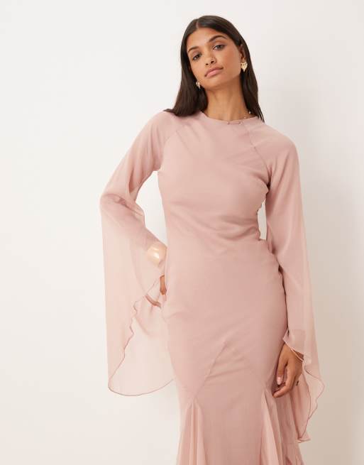 ASOS DESIGN - Lyserød maxikjole med ekstreme flæseærmer og kileindsats i nederdelen, 4 af 4