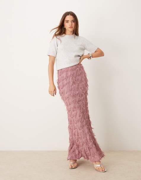 ASOS DESIGN - Lyserød maxinederdel med tværsnit og teksturdetalje - view 1