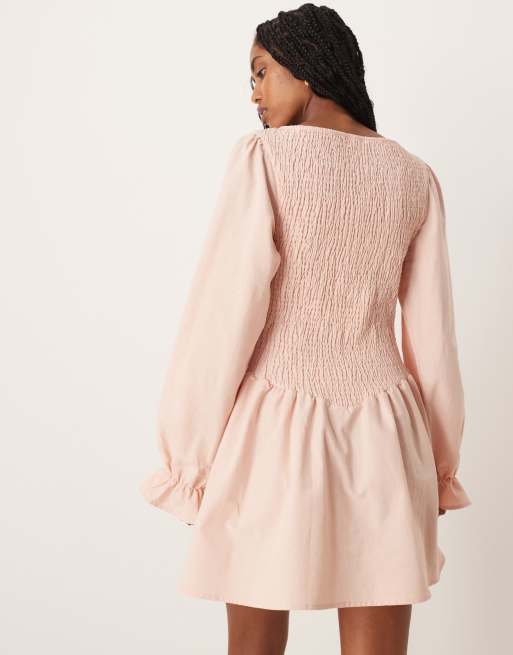 ASOS DESIGN - Lyserød minikjole i hørblanding med rynker, 2 af 4