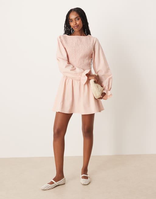ASOS DESIGN - Lyserød minikjole i hørblanding med rynker, 3 af 4