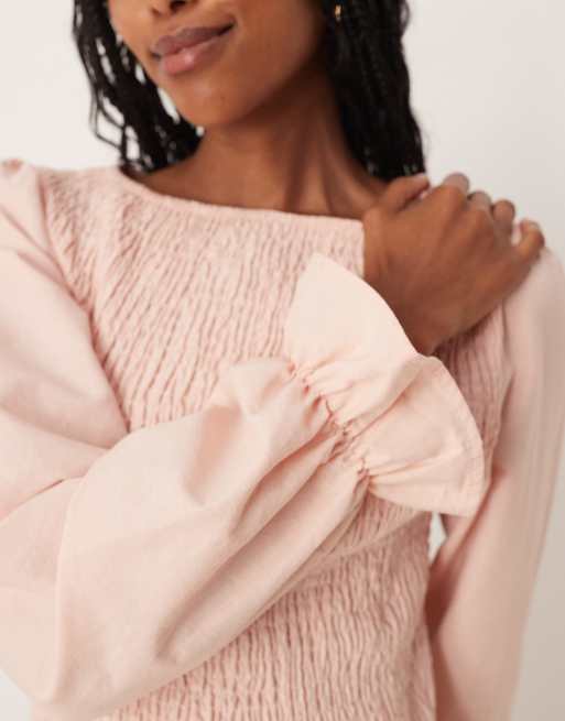 ASOS DESIGN - Lyserød minikjole i hørblanding med rynker, 4 af 4