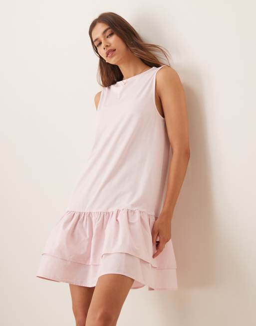 ASOS DESIGN - Lyserød minikjole i poplin-blanding med sænket kant og bred halsudskæring, 4 af 4