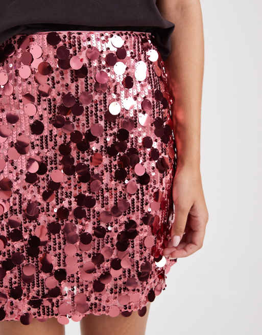 ASOS DESIGN - Lyserød mininederdel med forskellige pailletter, 4 af 5