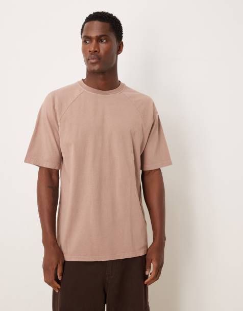 ASOS DESIGN - Lyserød og forvasket T-shirt i kraftigt materiale med afslappet pasform og raglanærmer - view 1