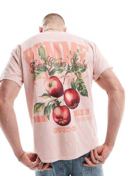 ASOS DESIGN - Lyserød og oversized T-shirt med frugtprint på ryggen - view 1