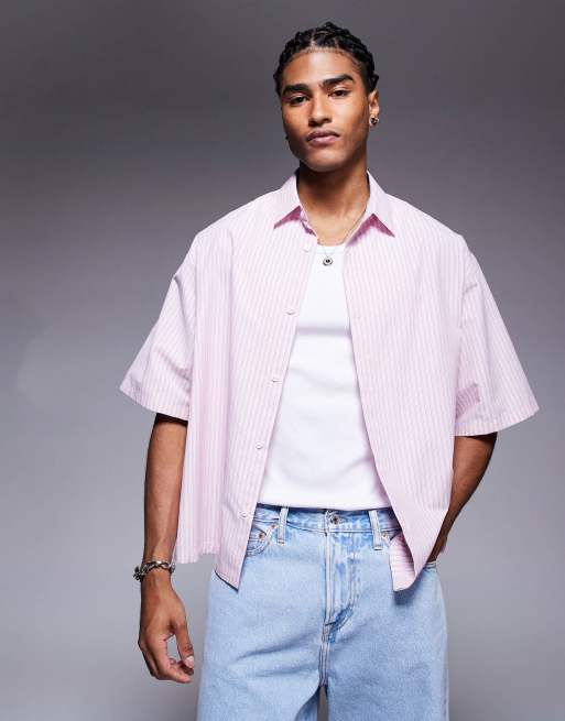 ASOS DESIGN - Lyserød og stribet skjorte i poplin med firkantet og oversized pasform