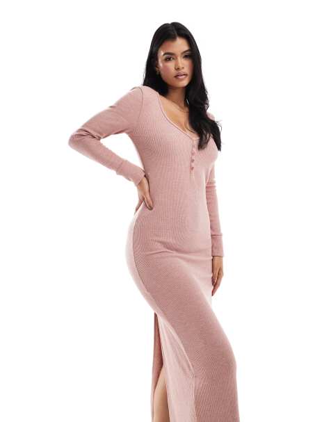 ASOS DESIGN - Lyserød og vaffelstrikket lounge-kjole med glimmer - view 1