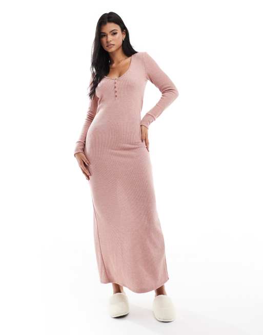 ASOS DESIGN - Lyserød og vaffelstrikket lounge-kjole med glimmer, 4 af 4
