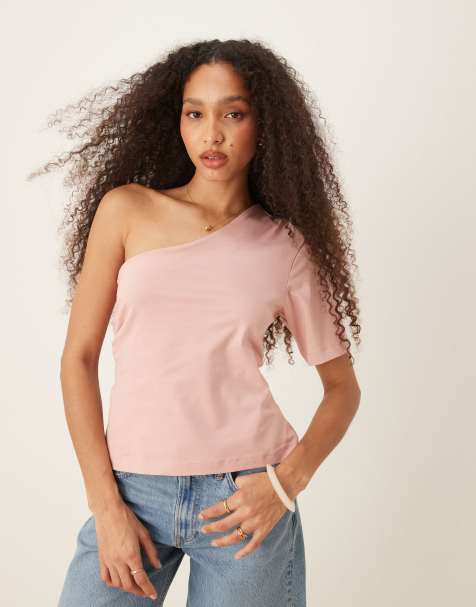 ASOS DESIGN - Lyserød oneshoulder-top med rynker i taljen - view 1